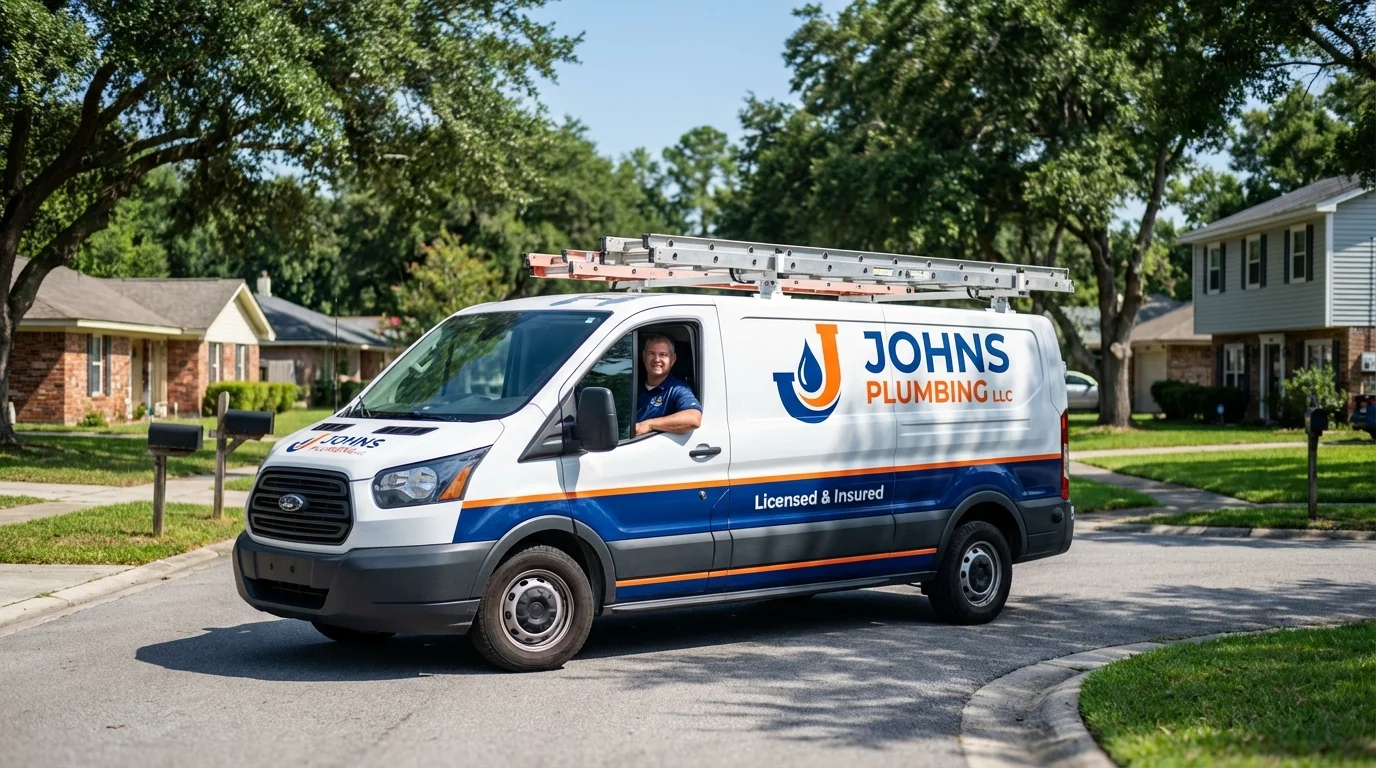 Johns Plumbing LLC service van in Sumner, IA