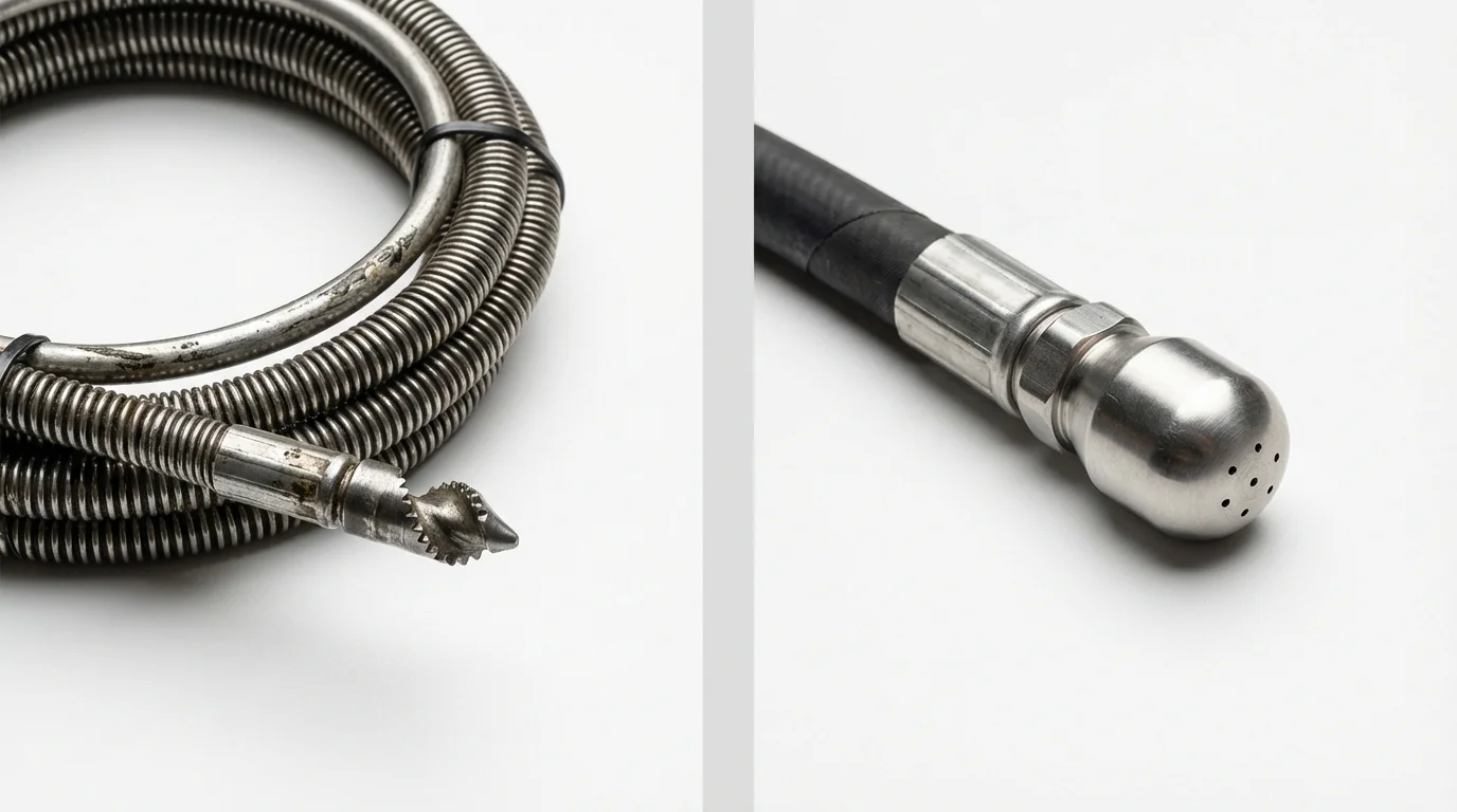 Drain snake cable and hydro jetting nozzle used for drain cleaning in Sumner, IA