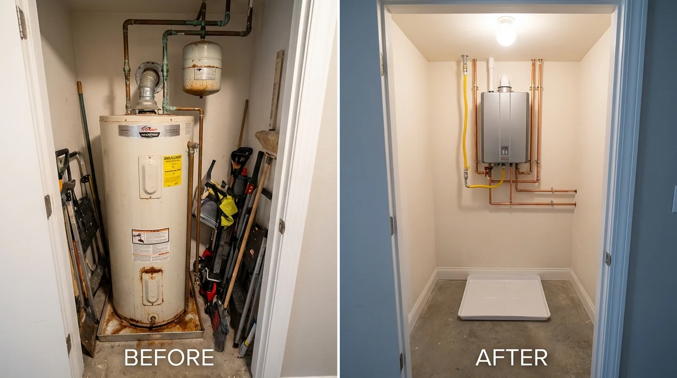 Tank water heater versus wall-mounted tankless unit comparison for Sumner, IA homeowners