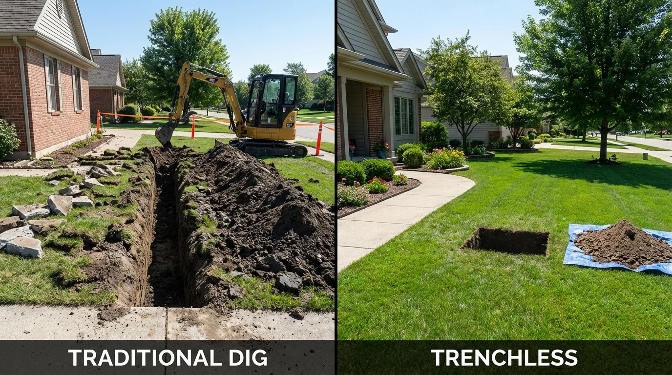 Trenchless sewer repair with minimal yard damage versus traditional excavation in Sumner, IA